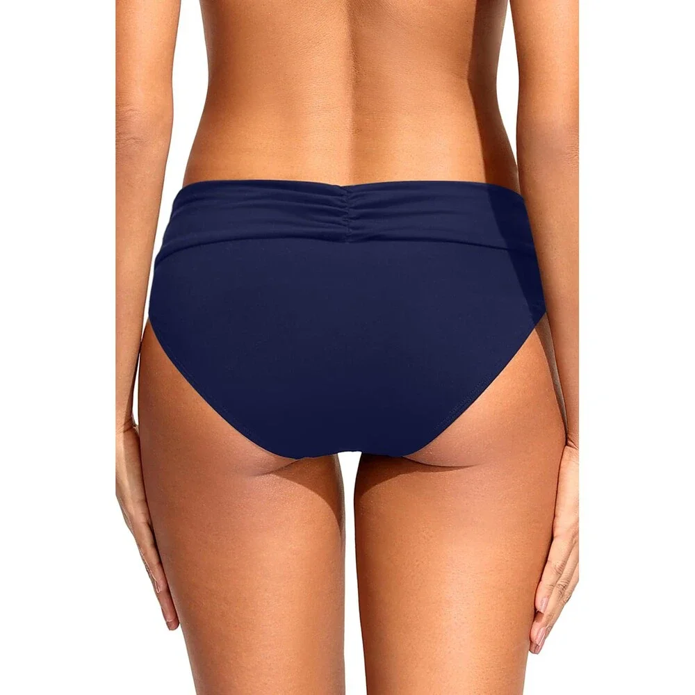 Zmart Women's Navy Blue Full Coverage Ruched Bikini Bottoms Tummy Control Swim M